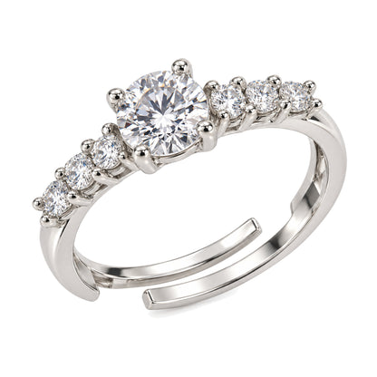 Clear Round Stone Graduated Shoulder Ring - Silver Plated, product view