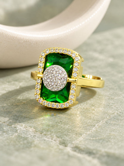 Gold Plated Green American Diamond Adjustable Finger Ring - product image 7