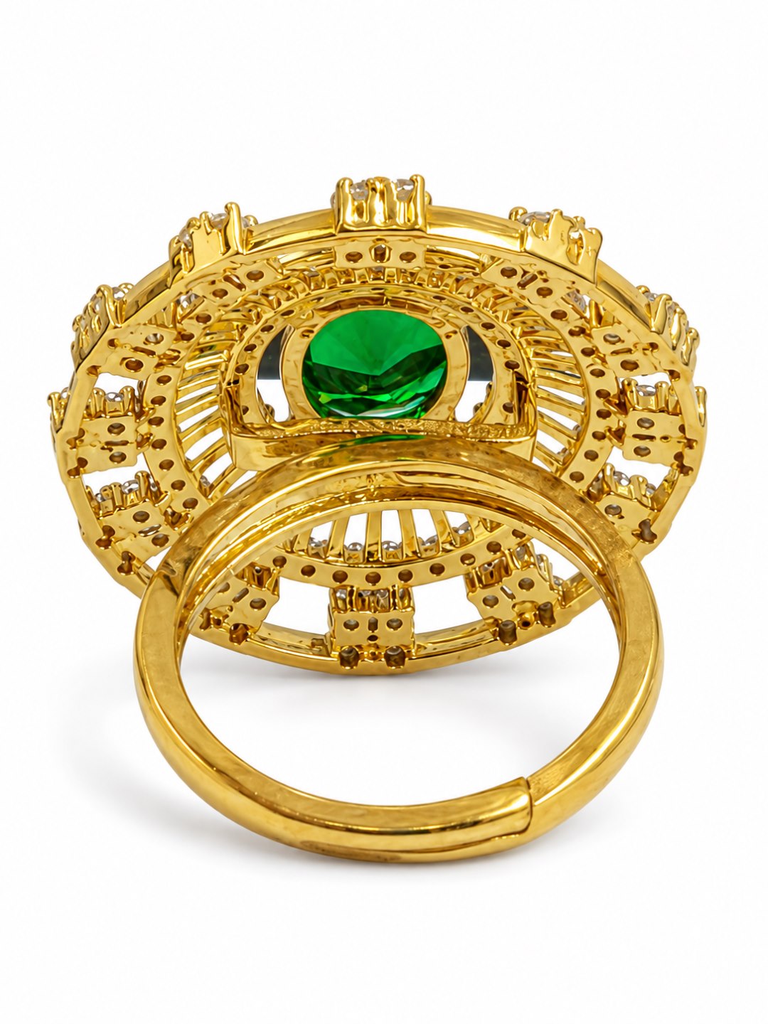 Green Center Stone Baguette Halo Ring - Gold Plated
