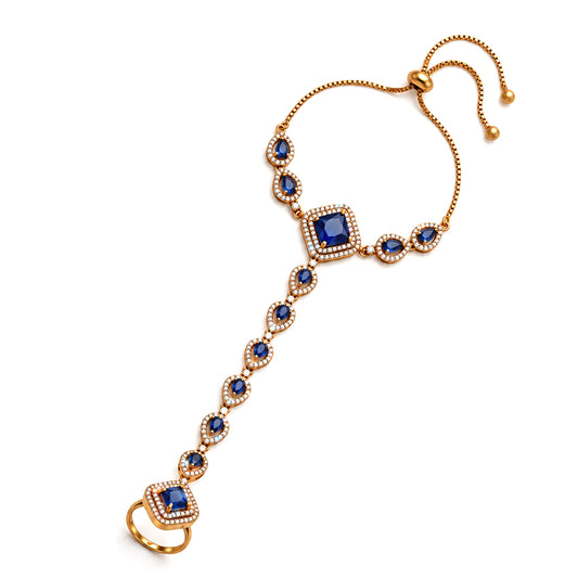 Blue Square Halo and Teardrop Hathphool - Mehndi Plated