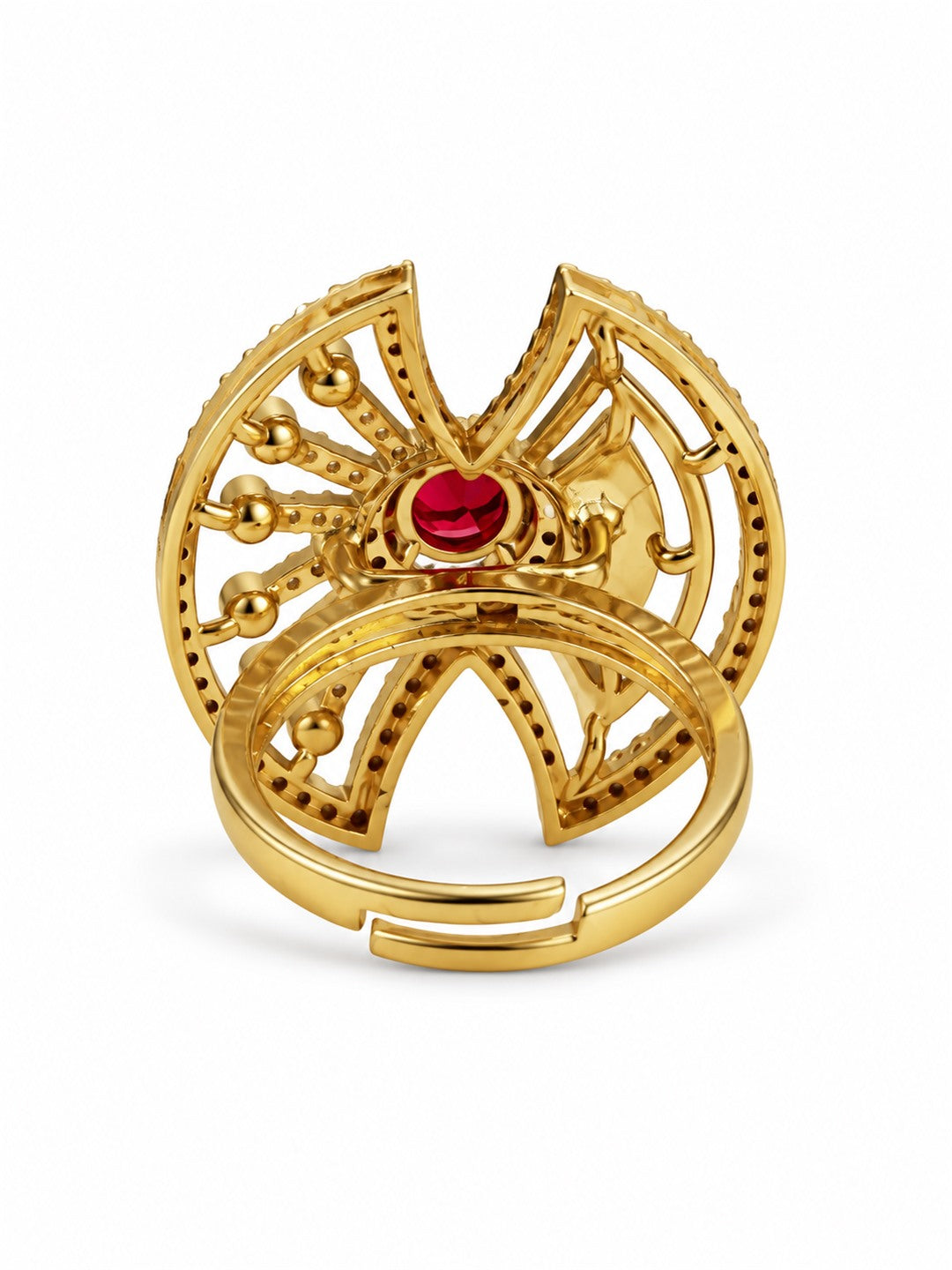 Red Stone Openwork Fan Ring - Gold Plated, additional view 5