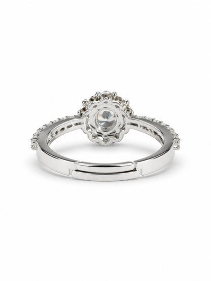 Clear Round Stone Flower Halo Ring - Silver Plated, image5