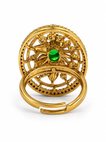 Green Stone Oval Sunburst Ring - Gold Plated, additional view 5