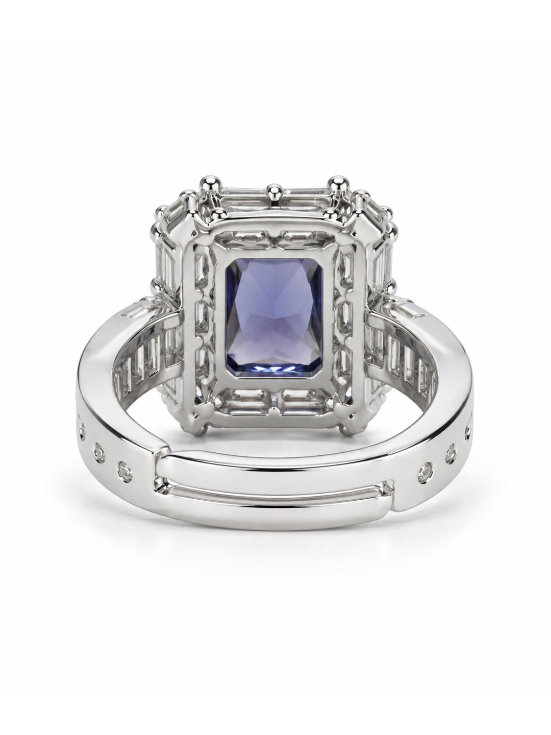 Purple Center Stone Baguette Halo Ring - Silver Plated product image