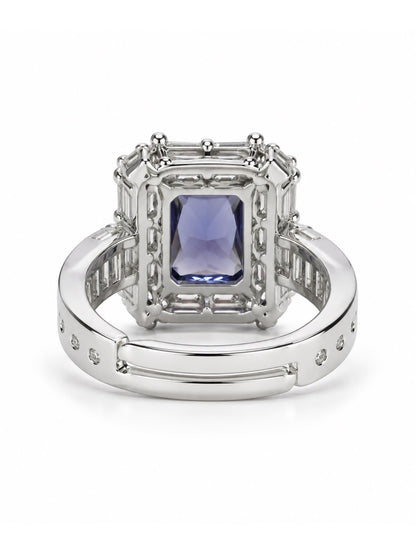 Purple Center Stone Baguette Halo Ring - Silver Plated product image