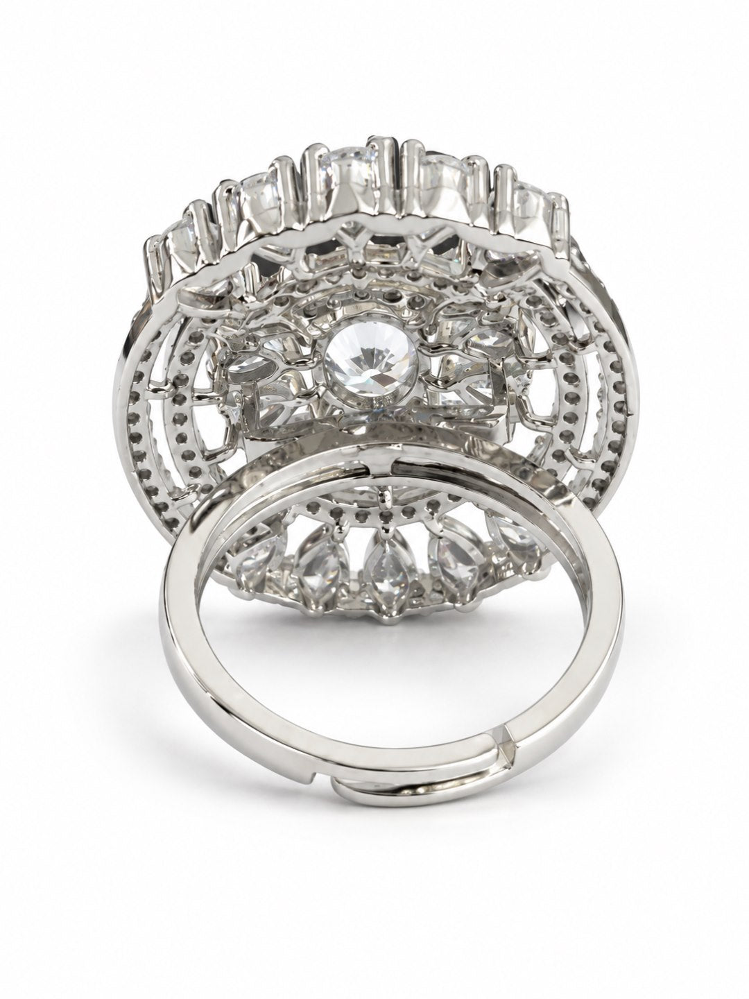 Clear Oval Center Halo Ring - Silver Plated - alternate view