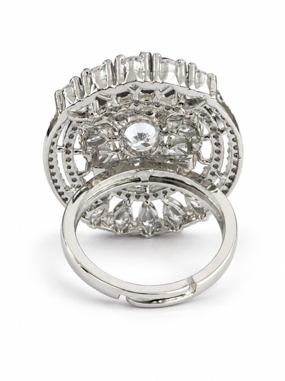 Clear Oval Center Halo Ring - Silver Plated - alternate view
