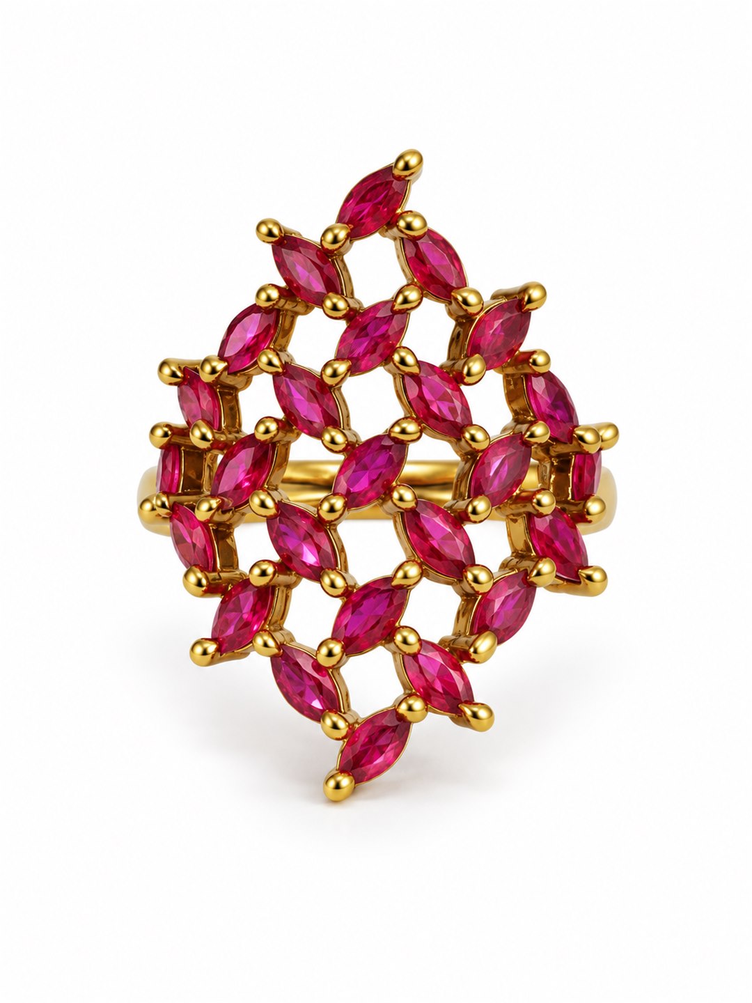 Red Stone Marquise Lattice Ring - Gold Plated, additional view 4