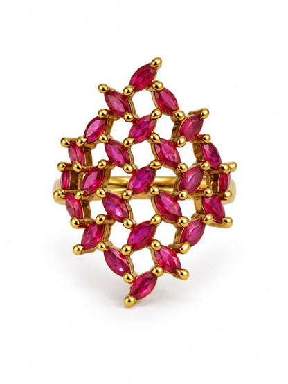 Red Stone Marquise Lattice Ring - Gold Plated, additional view 4