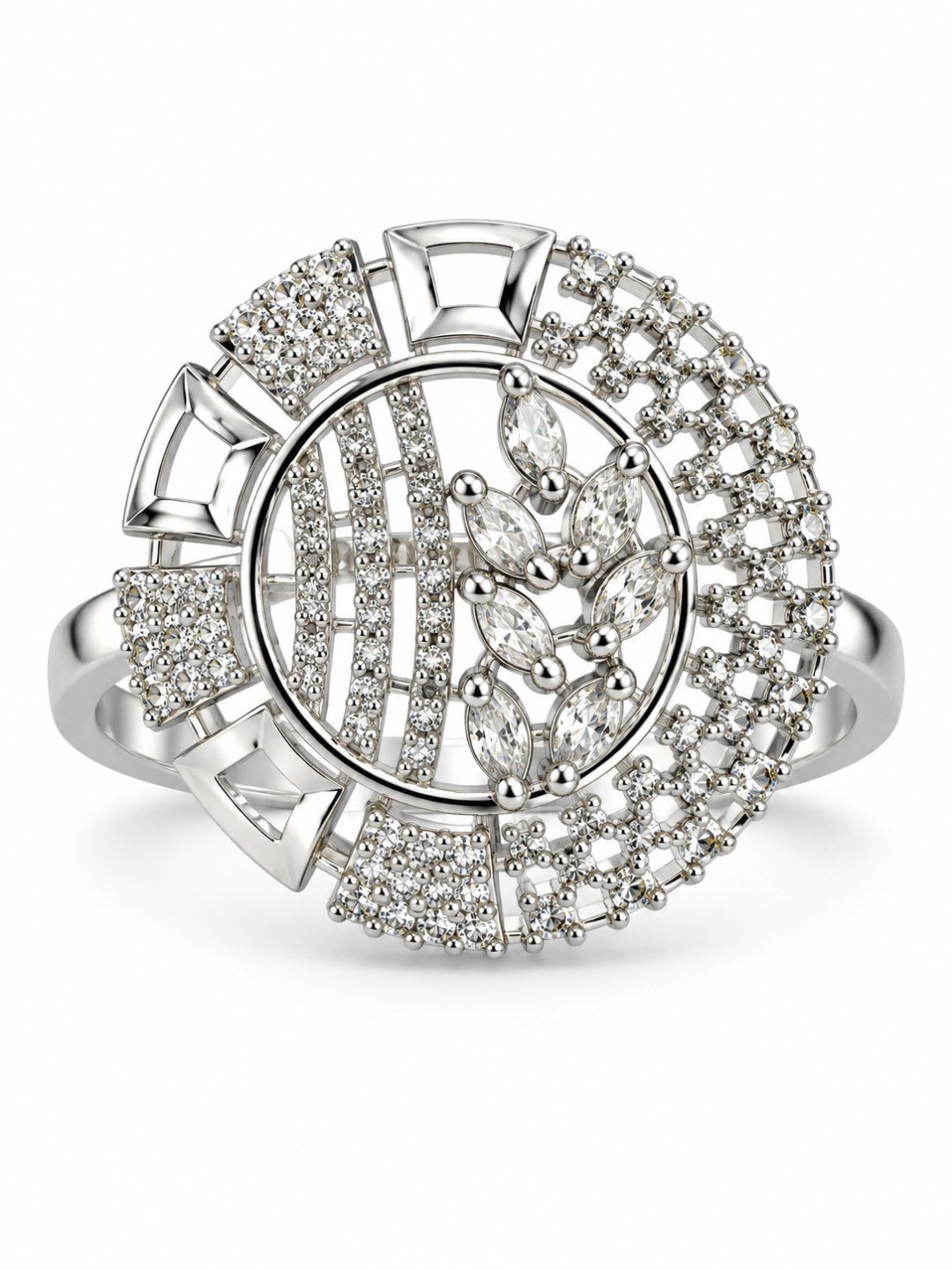 Clear Stone Circular Geometric Ring - Silver Plated - alternate view