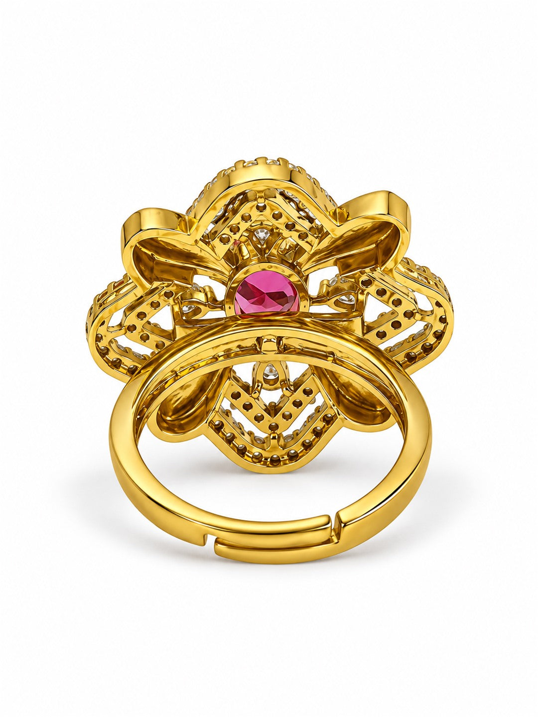 Red Stone Four Petal Floral Ring - Gold Plated, additional view 5
