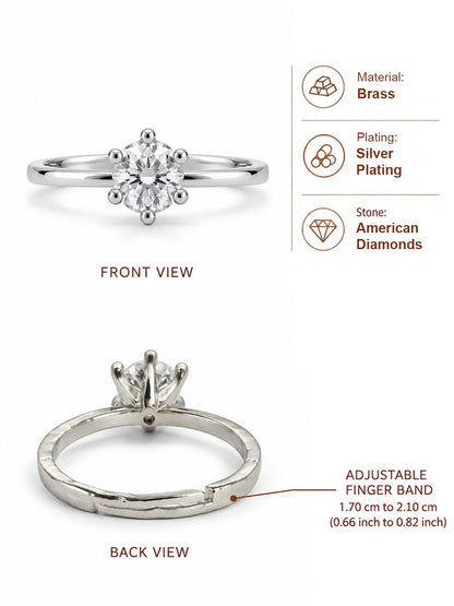 Clear Round Solitaire Slim Band Ring - Silver Plated, image6