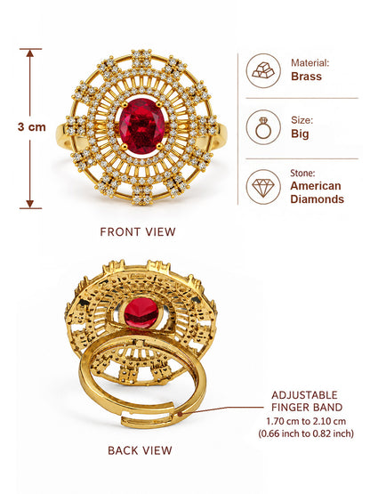 Red Stone Oval Baguette Halo Ring - Gold Plated, additional view 6