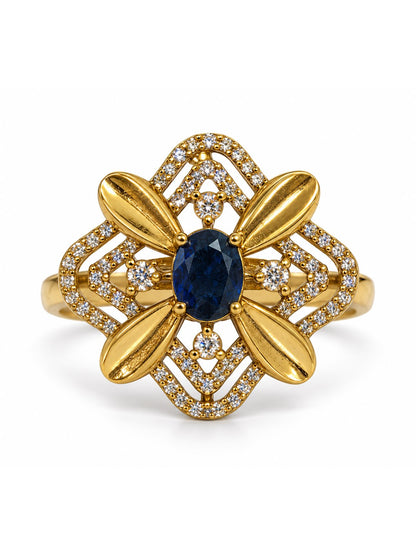 Blue Stone Four Petal Floral Ring - Gold Plated, additional view 4