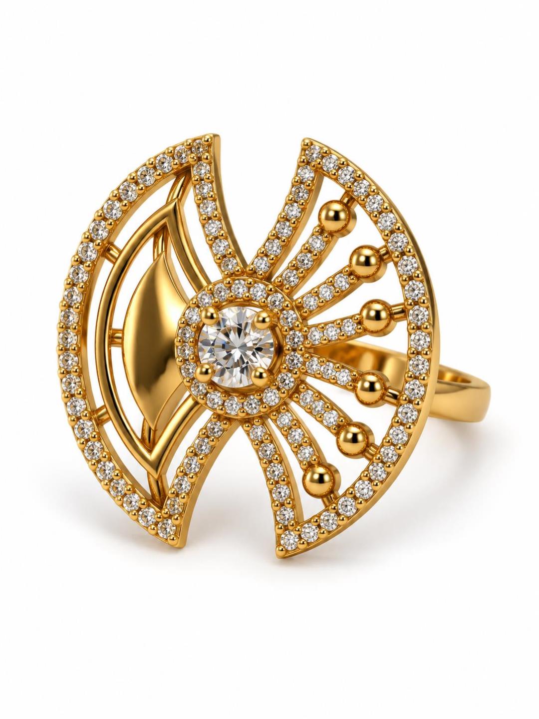 Clear Stone Openwork Fan Ring - Gold Plated, additional view 1