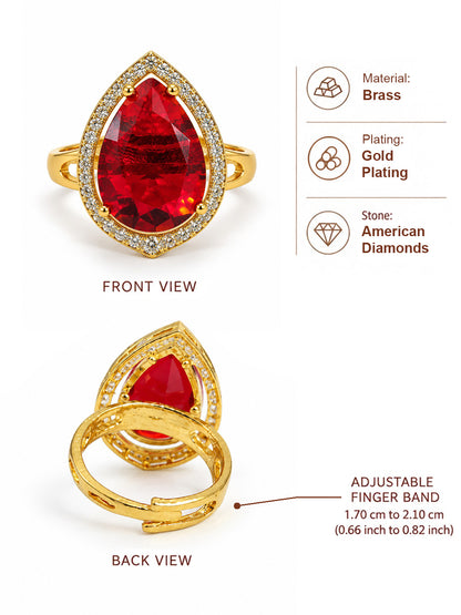Red Teardrop Stone Halo Ring - Gold Plated, additional view 5