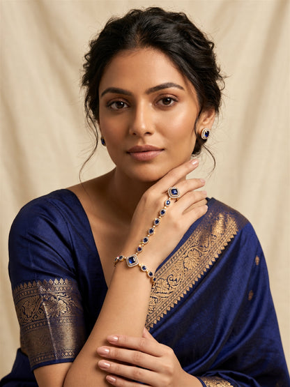 Blue Square Halo and Teardrop Hathphool - Mehndi Plated