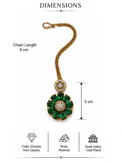Green Teardrop Floral Maang Tikka - Gold Plated, additional view 5