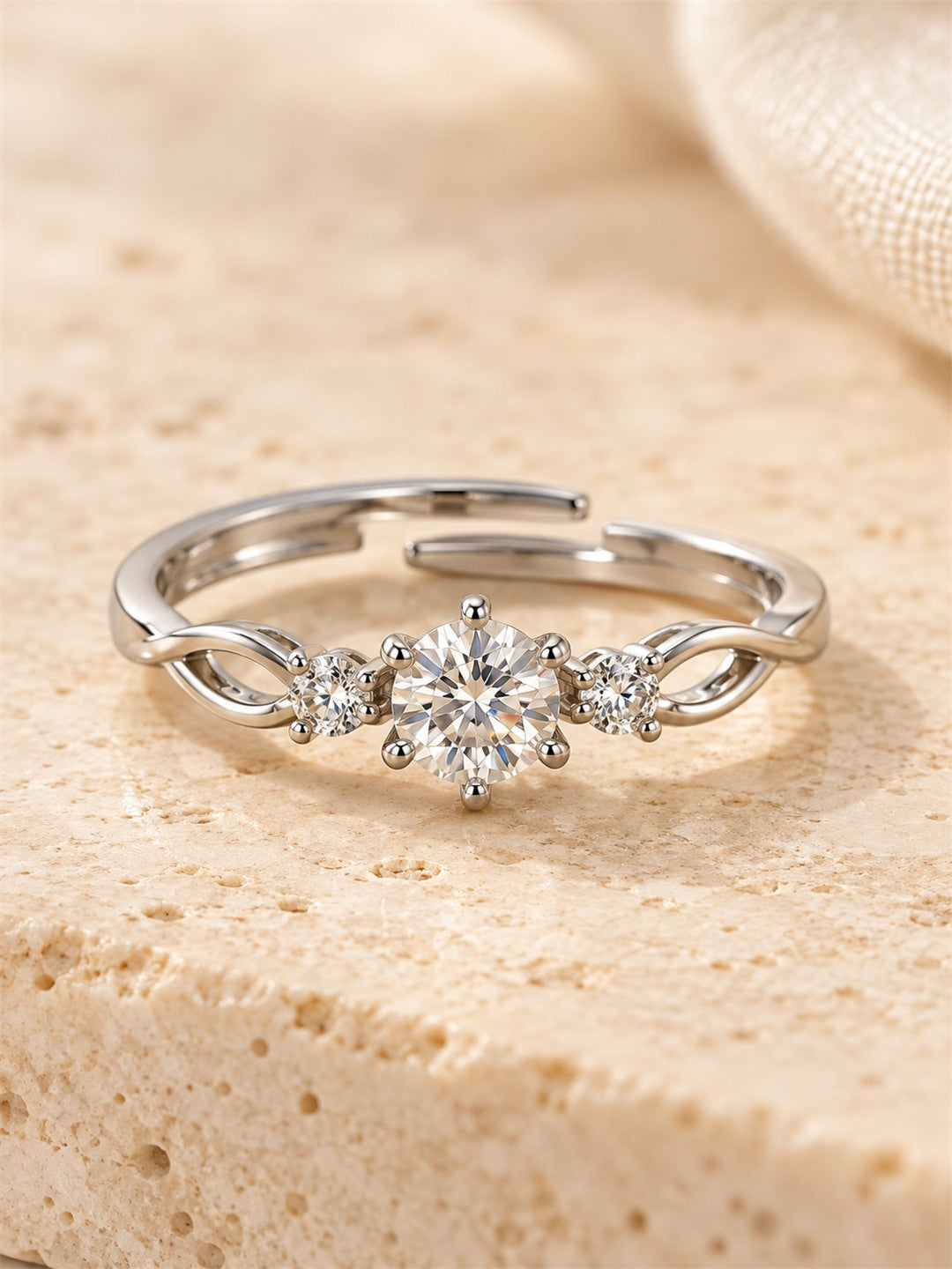 Clear Three Stone Twist Ring - Silver Plated, image4
