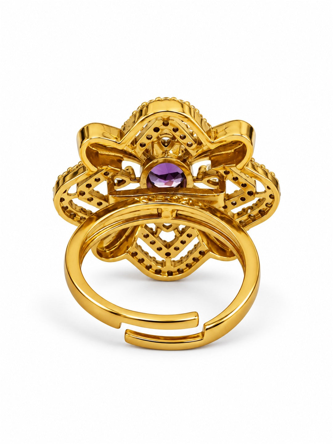 Purple Stone Four Petal Floral Ring - Gold Plated, additional view 5