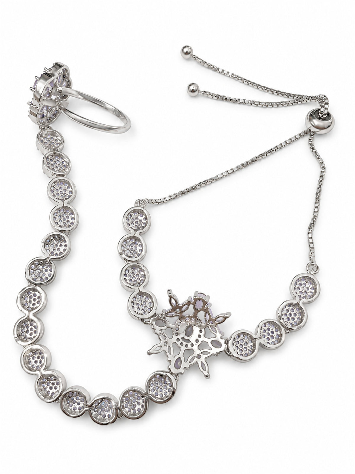 Purple silver-plated floral round-stone chain hathphool
