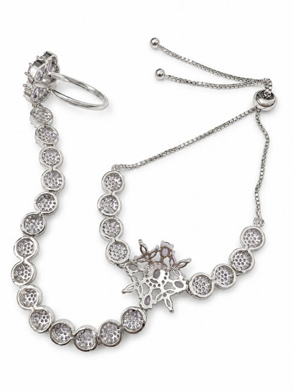 Purple silver-plated floral round-stone chain hathphool
