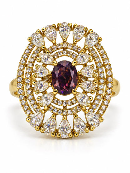Purple Stone Oval Teardrop Halo Ring - Gold Plated, additional view 4