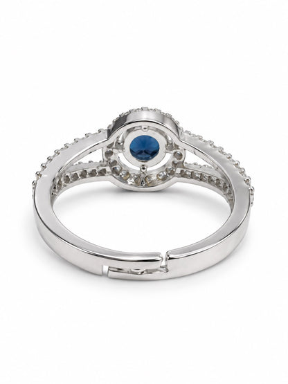 Blue Round Halo Split-Shank Ring - Silver Plated