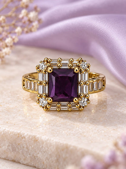 Purple Center Stone Baguette Halo Ring - Gold Plated product image
