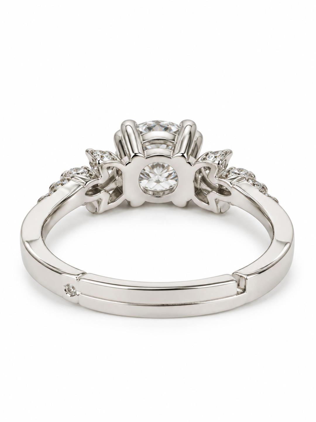 Clear Round Stone Leaf Accent Ring - Silver Plated, image5