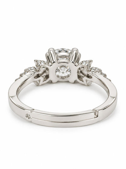 Clear Round Stone Leaf Accent Ring - Silver Plated, image5
