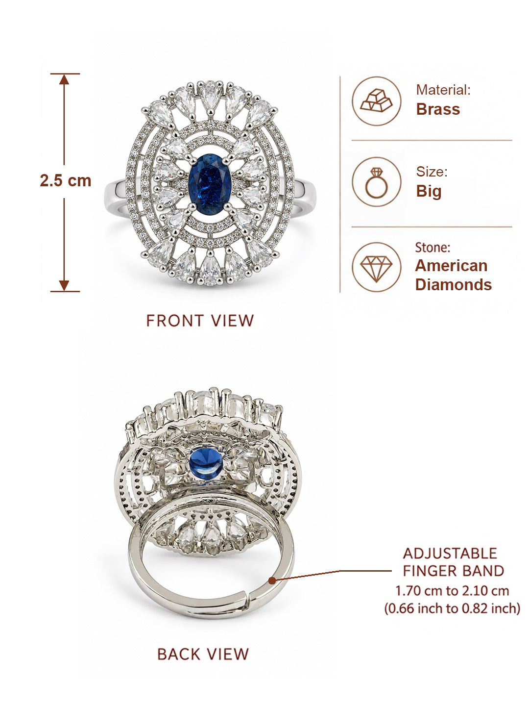 Blue Oval Center Halo Ring - Silver Plated - alternate view