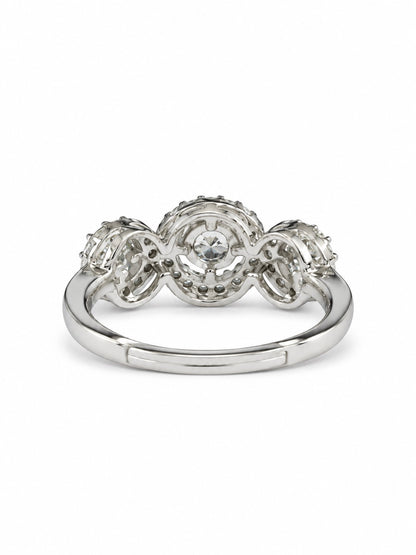 Clear Triple Round Halo Ring - Silver Plated, image5