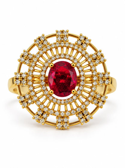 Red Stone Oval Baguette Halo Ring - Gold Plated, additional view 4