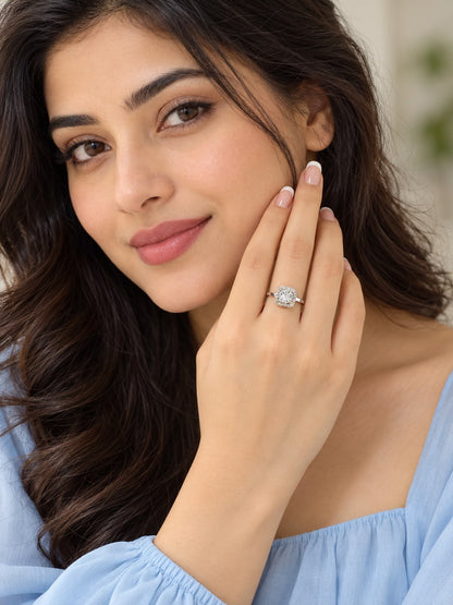 Clear Round Stone Cushion Halo Ring - Silver Plated, image3
