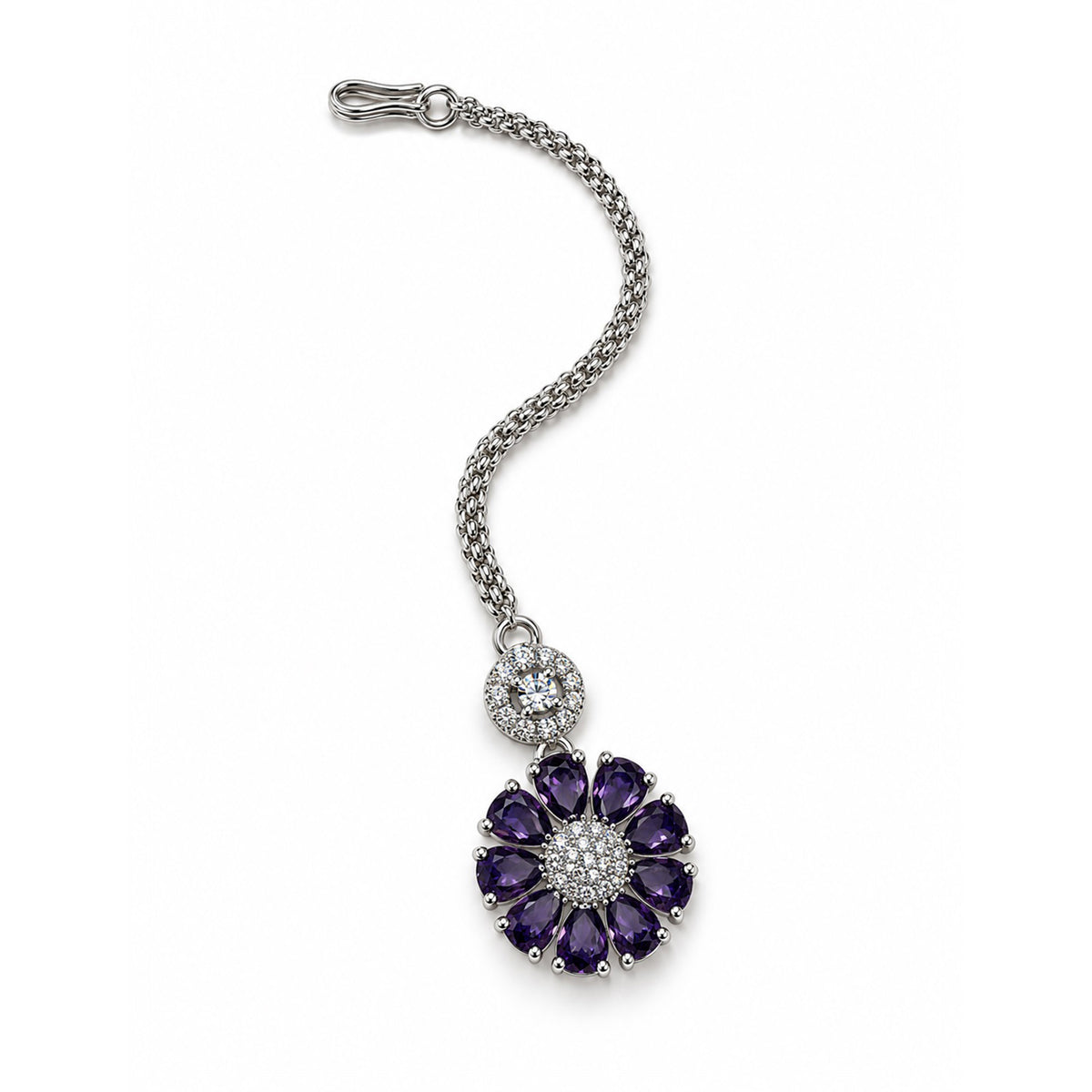Purple Teardrop Floral Maang Tikka - Silver Plated, product view