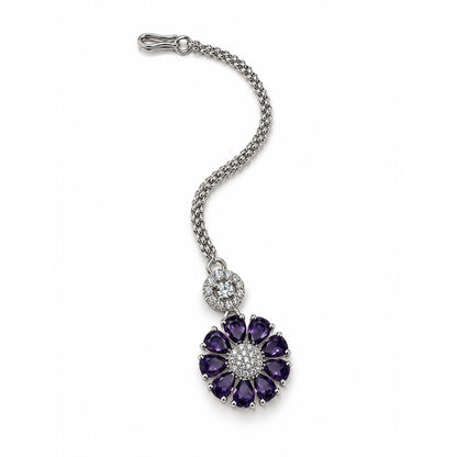 Purple Teardrop Floral Maang Tikka - Silver Plated, product view