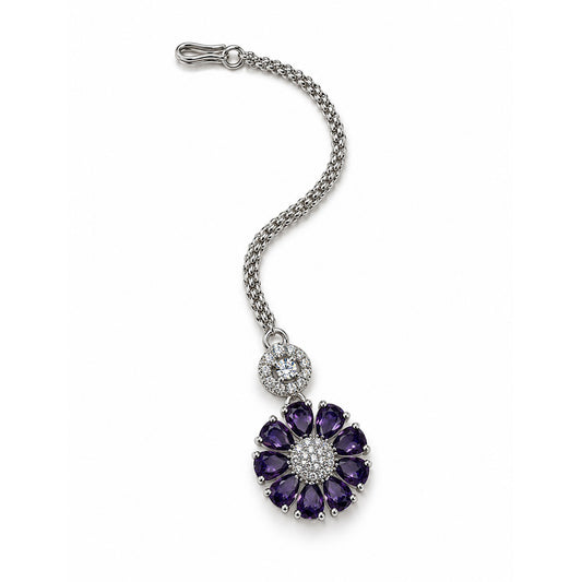 Purple Teardrop Floral Maang Tikka - Silver Plated, product view