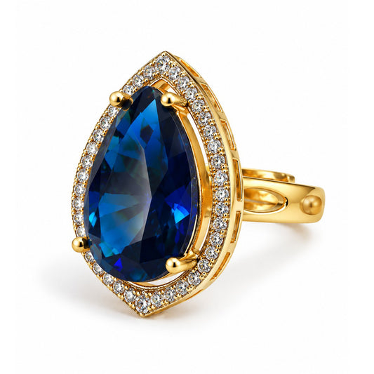 Blue Pear Stone Halo Ring - Gold Plated, product view