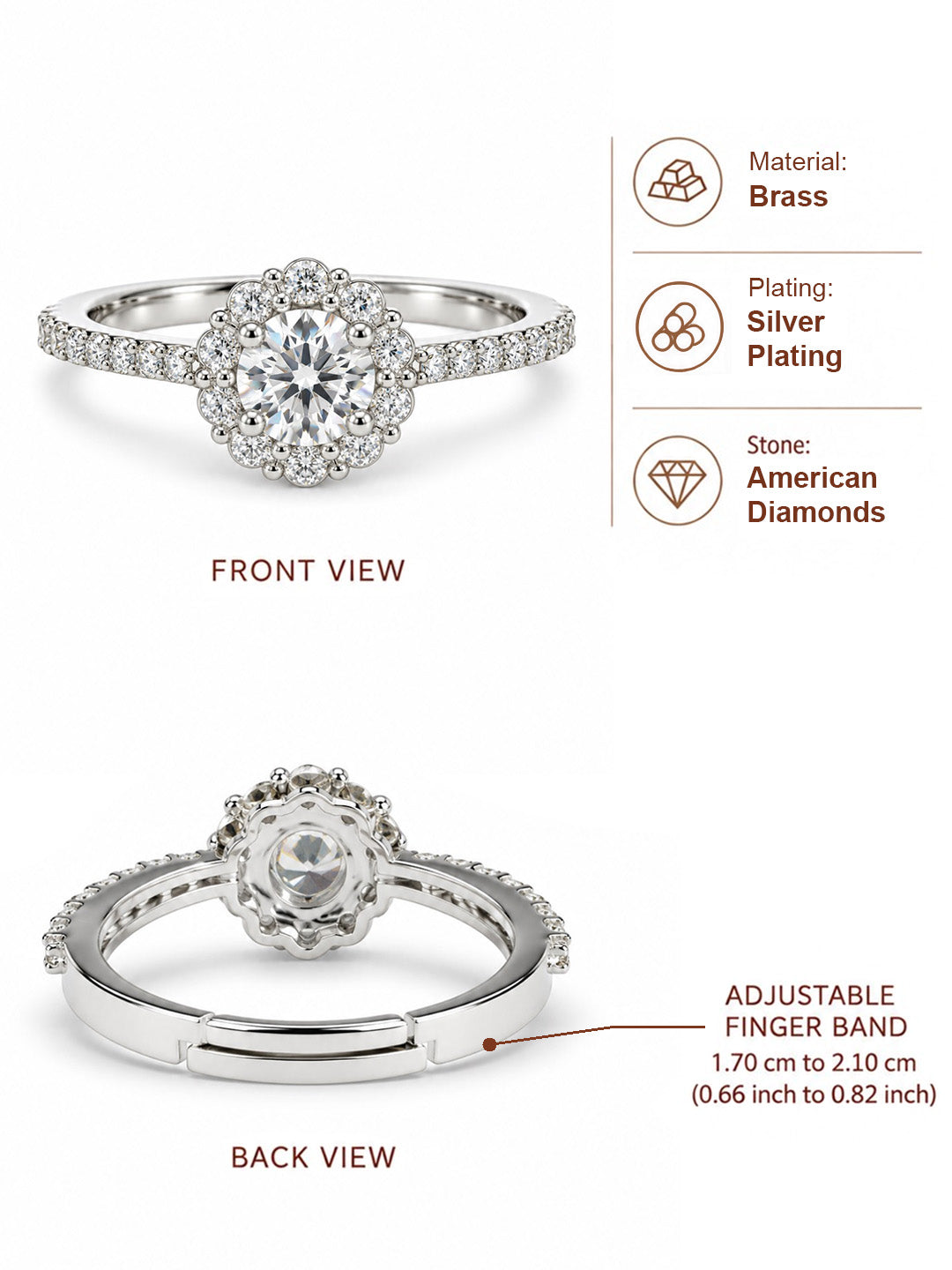 Clear Round Stone Flower Halo Ring - Silver Plated, image6