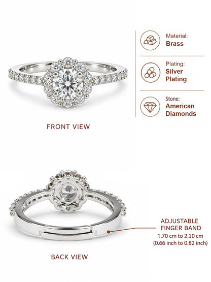 Clear Round Stone Flower Halo Ring - Silver Plated, image6
