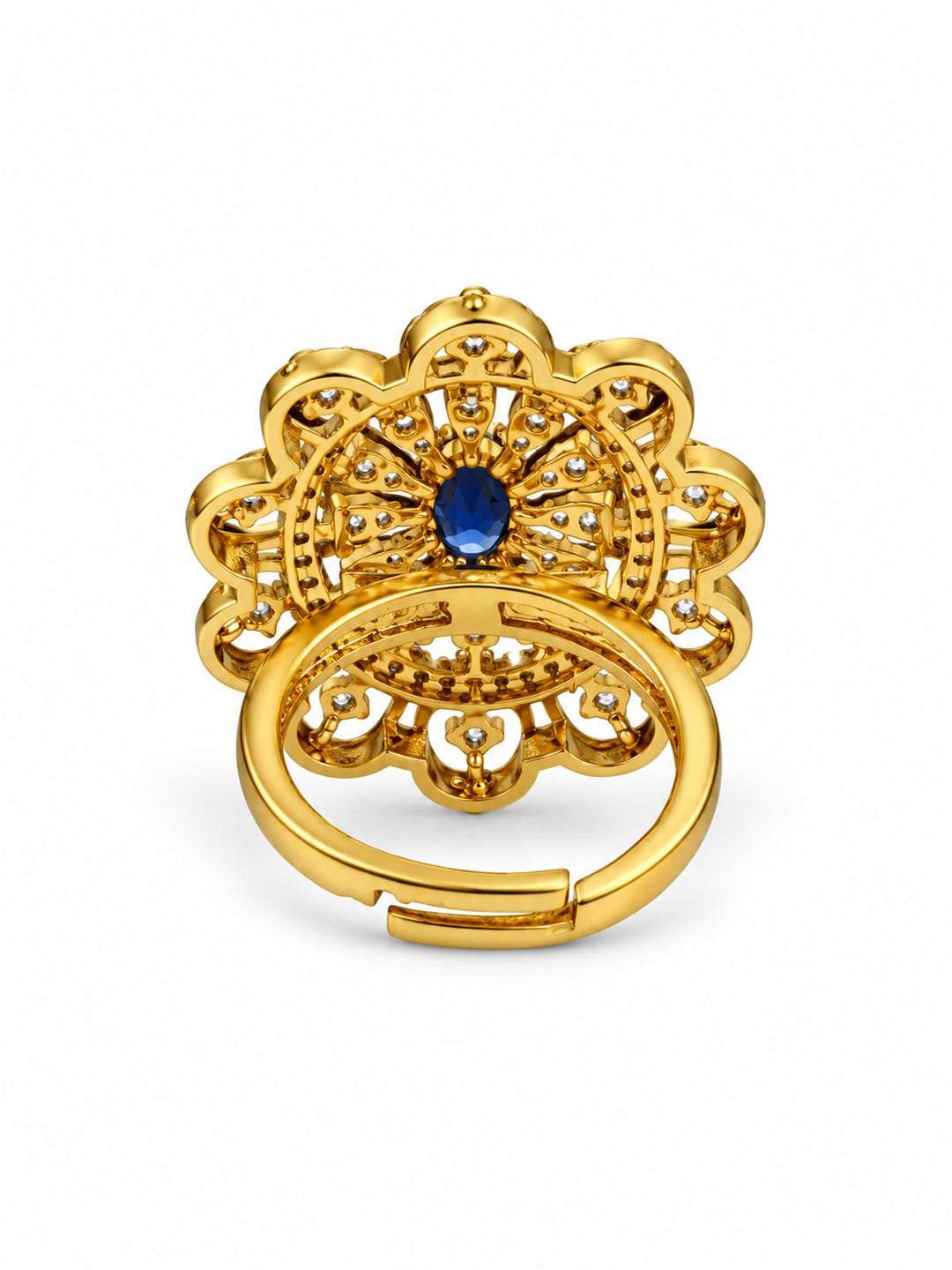Blue Stone Scalloped Sunburst Ring - Gold Plated, additional view 5