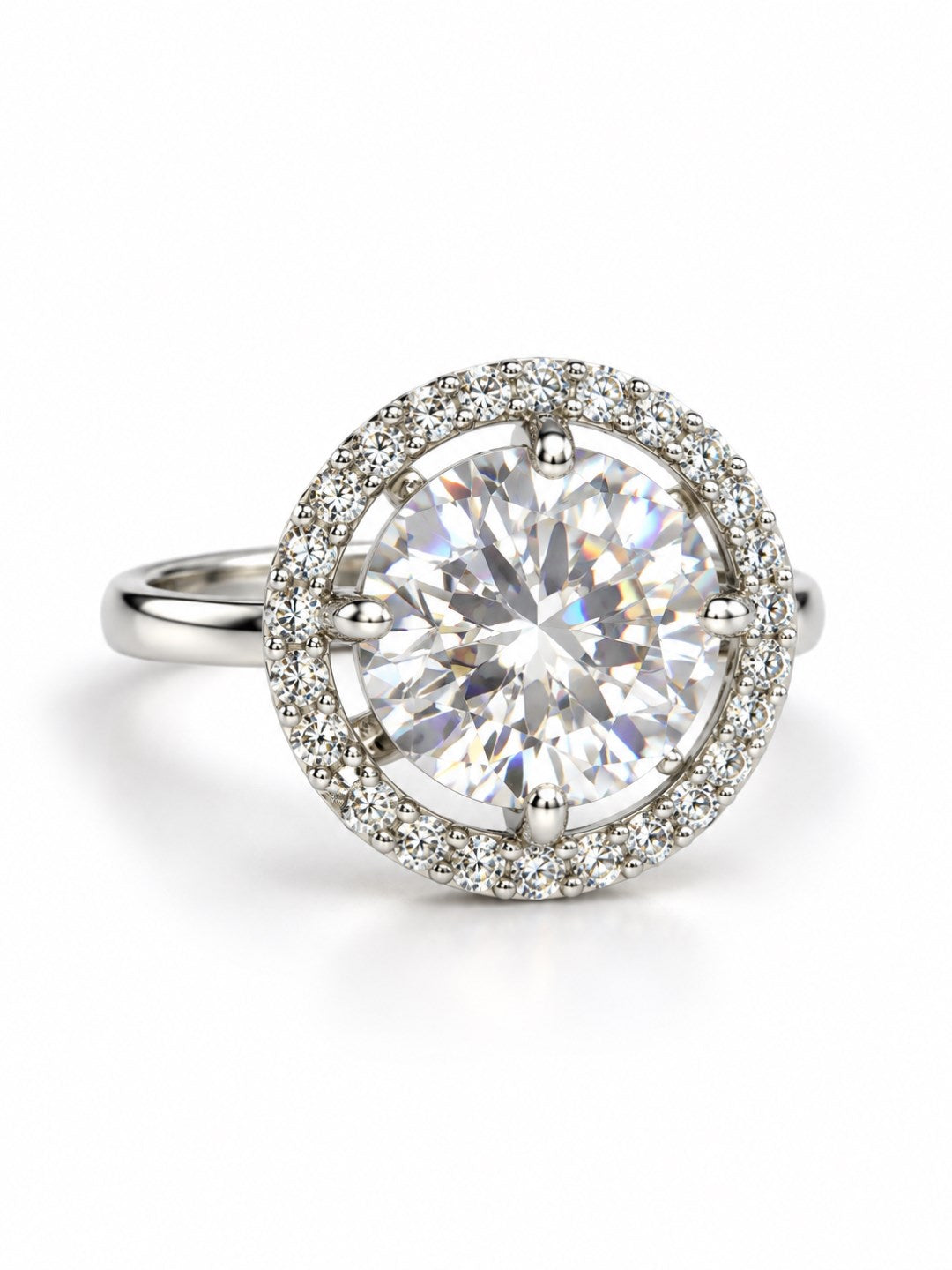 Clear Round Solitaire Halo Ring - Silver Plated