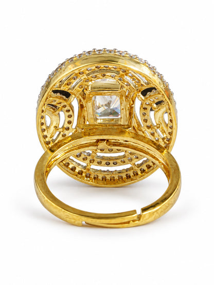 White Center Stone Oval Geometric Halo Ring - Gold Plated