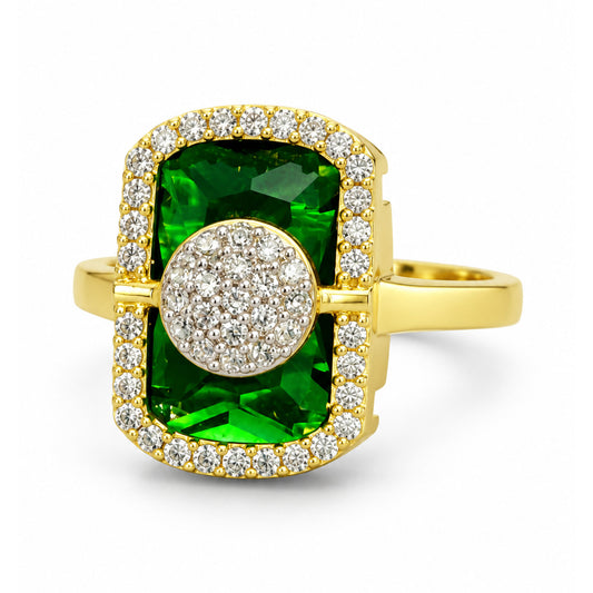 Gold Plated Green American Diamond Adjustable Finger Ring - white-background product image