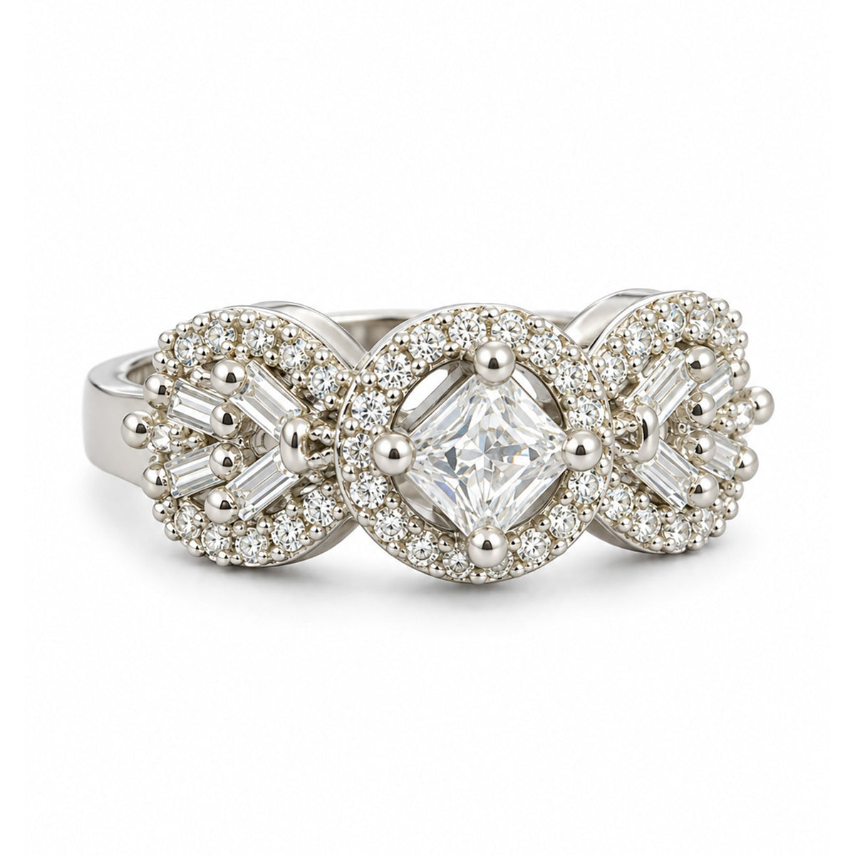 Rhodium Plated American Diamond Adjustable Solitaire Finger Ring - white-background product image