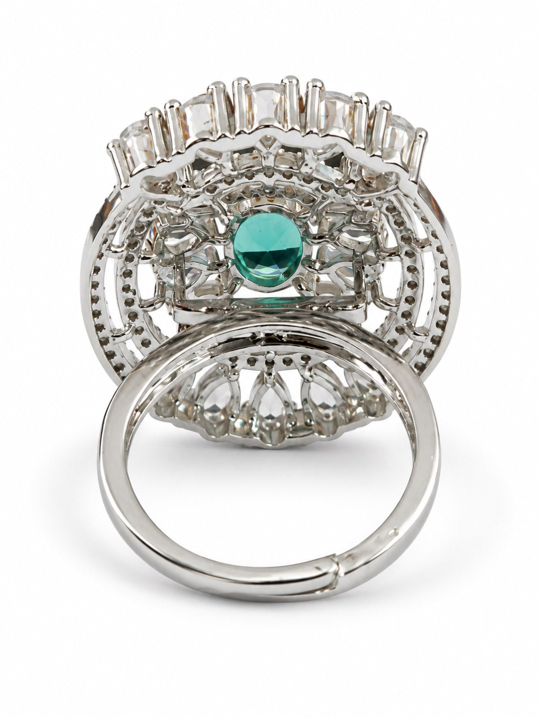 Green Oval Center Halo Ring - Silver Plated - alternate view