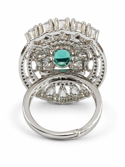 Green Oval Center Halo Ring - Silver Plated - alternate view