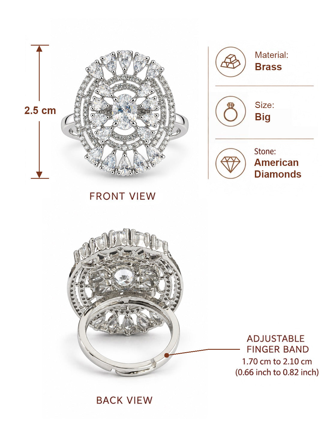 Clear Oval Center Halo Ring - Silver Plated - alternate view
