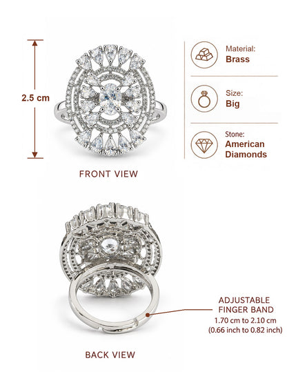 Clear Oval Center Halo Ring - Silver Plated - alternate view